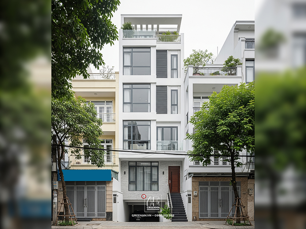 GreenHN xây nhà 5m có hầm để xe