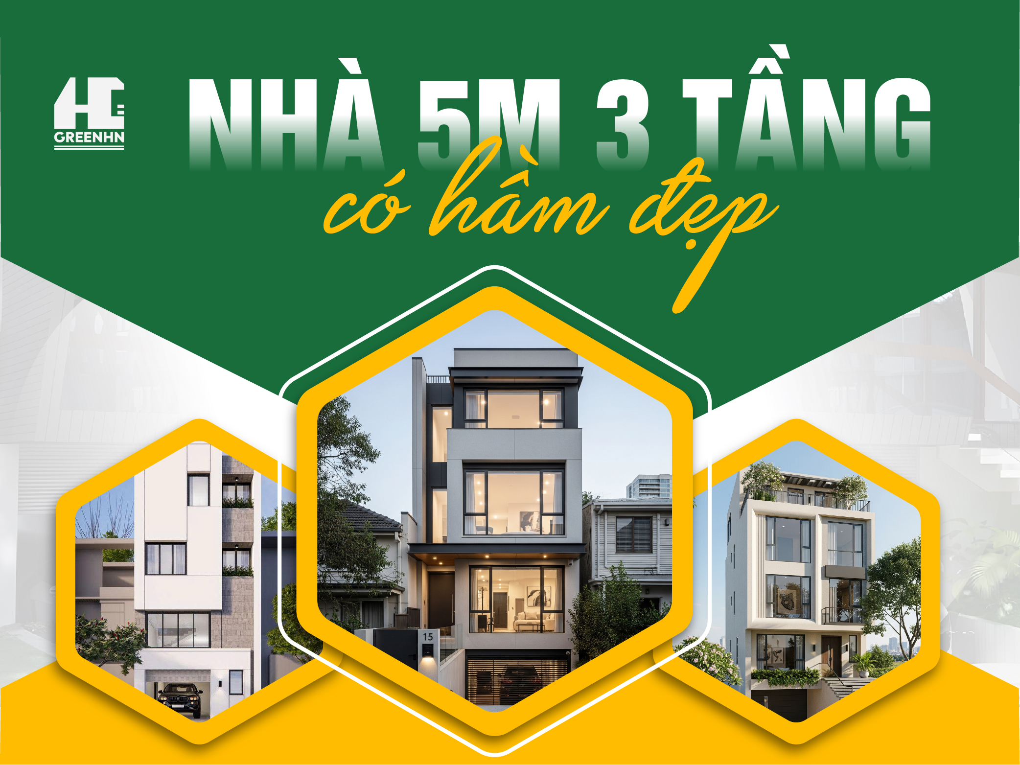 Mẫu thiết kế nhà 5m 3 tầng có hầm đẹp