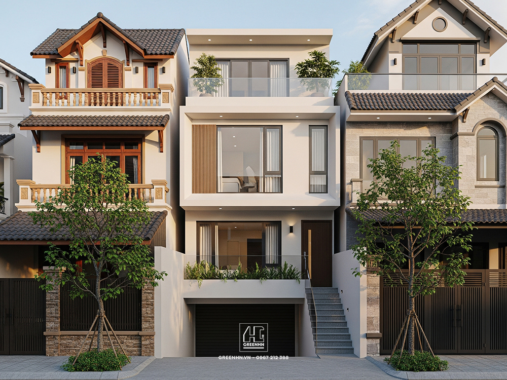 Thiết kế mặt bằng nhà phố 3 tầng diện tích 100m2 có bán hầm