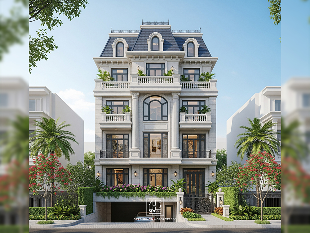 Nhà 4 tầng có tầng hầm phong cách tân cổ điển