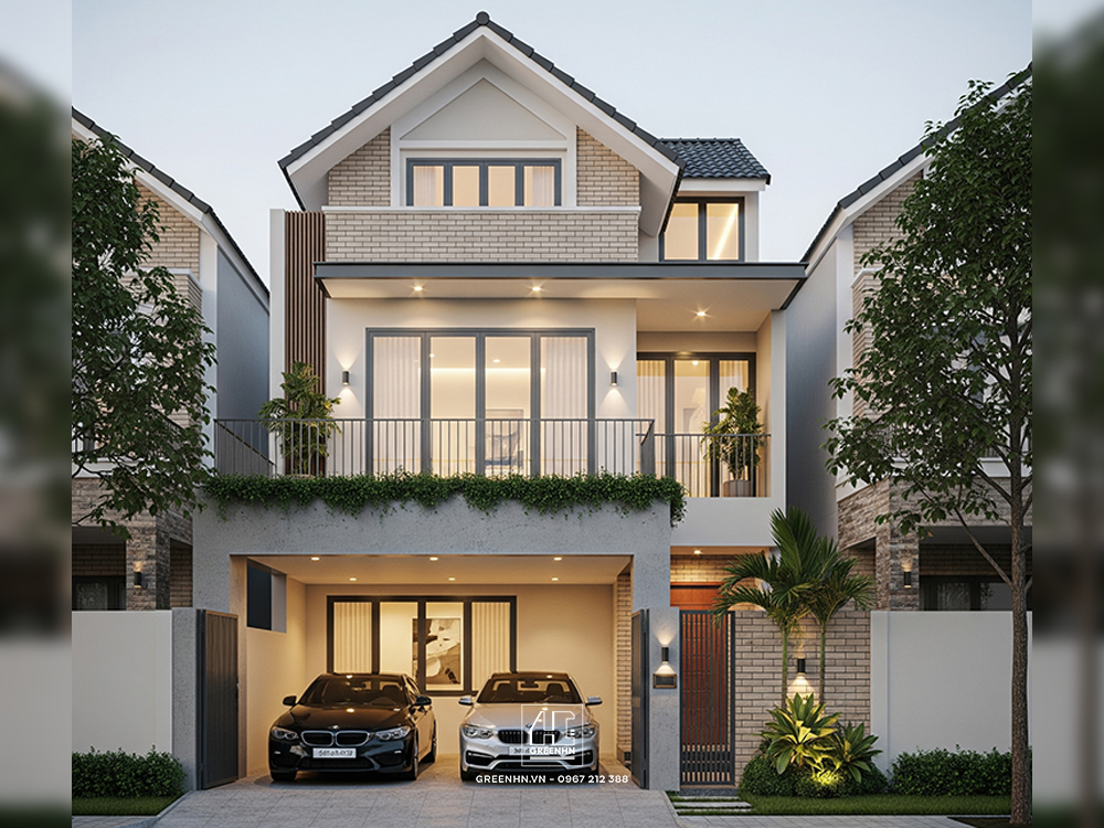 Nhà ống có tầng hầm nổi đẹp phong cách hiện đại