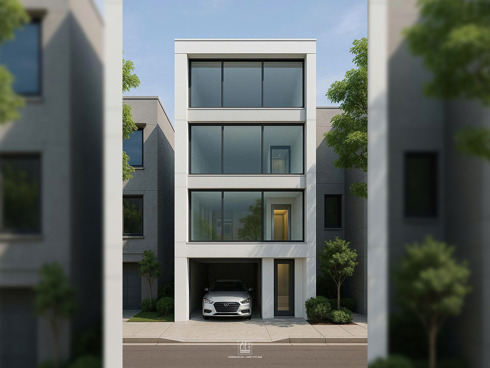 Nhà 5m có hầm để xe phong cách tối giản