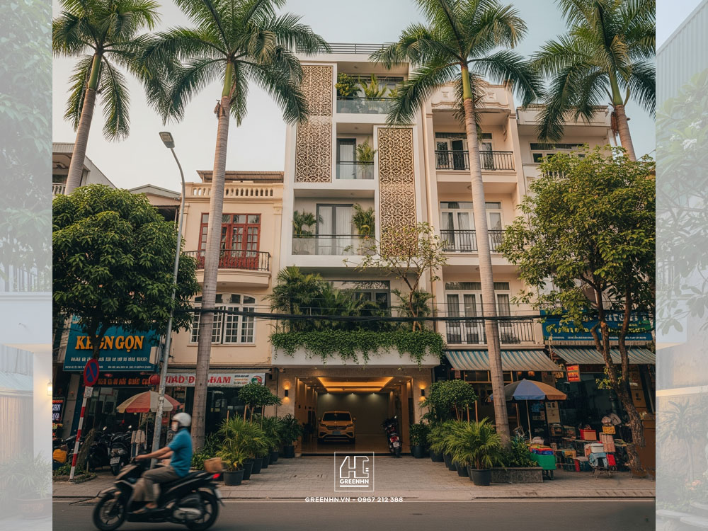 Mẫu nhà nghỉ có tầng hầm và 4 tầng nổi đẹp