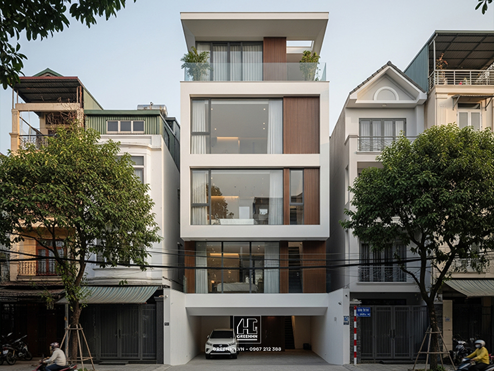 Mẫu nhà ống 4 tầng có tầng hầm nổi đẹp