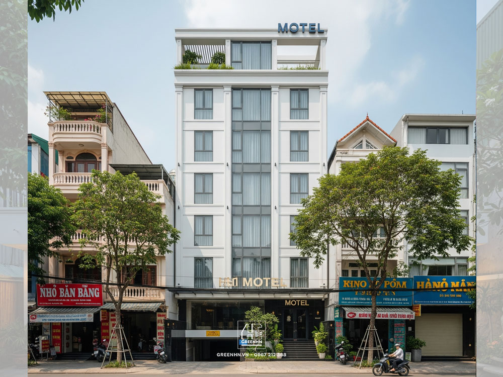 Mẫu nhà nghỉ có tầng hầm 6 tầng