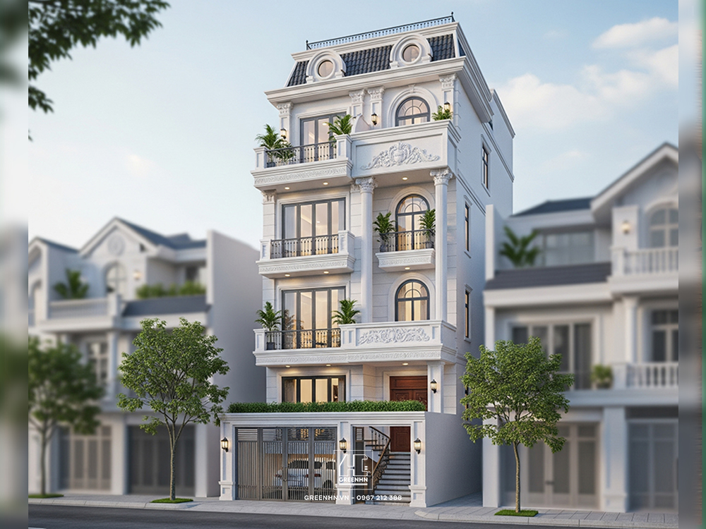 Nhà 4 tầng có tầng hầm phong cách tân cổ điển sang trọng