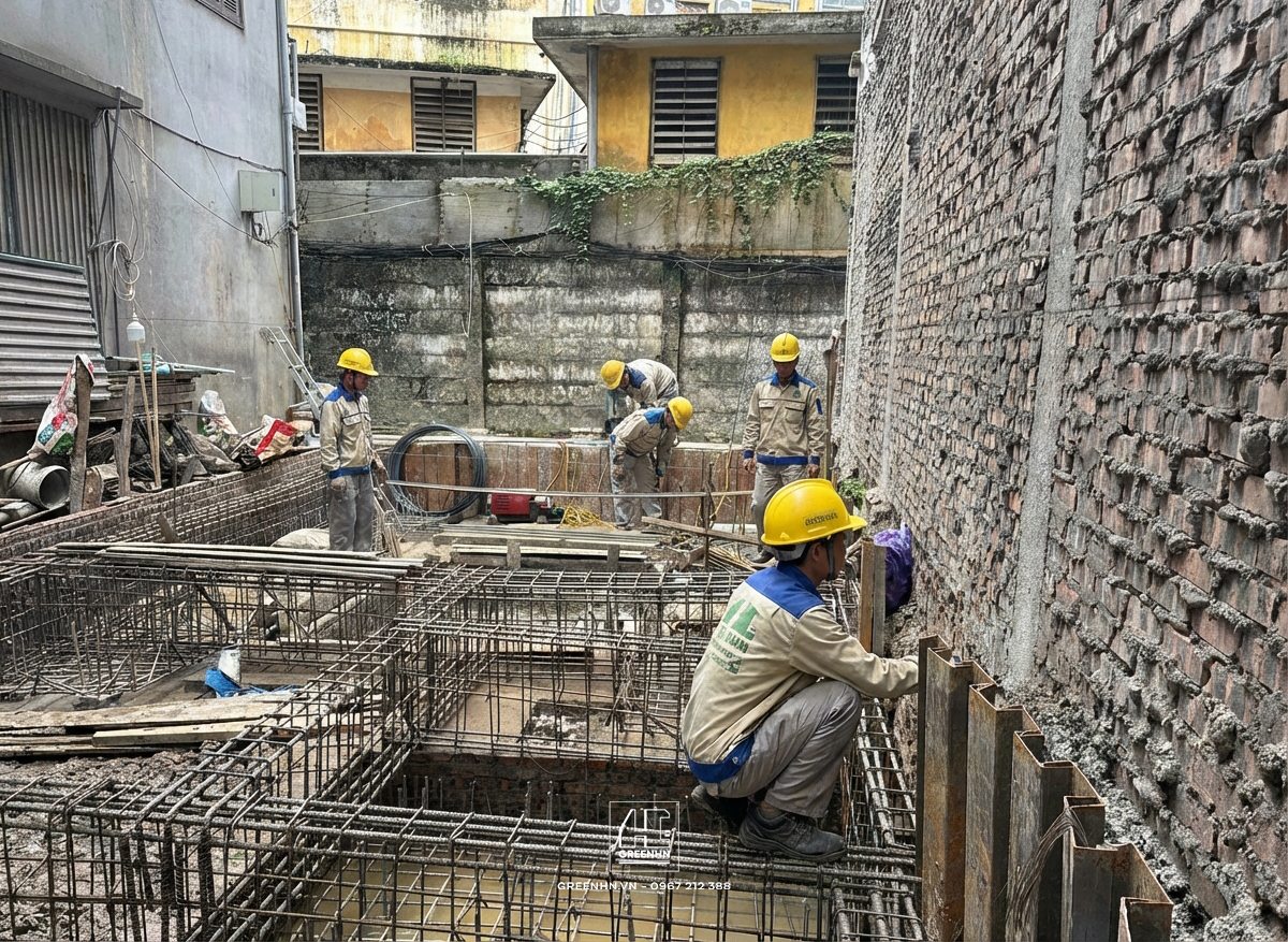 Mặt bằng thi c&ocirc;ng th&eacute;p m&oacute;ng tại c&ocirc;ng tr&igrave;nh nh&agrave; phố Ba Đ&igrave;nh